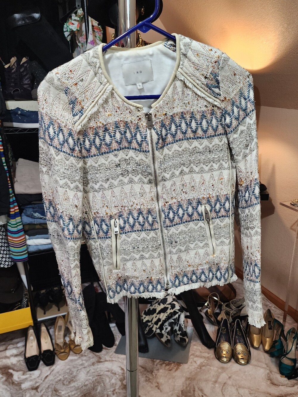 IRO Paris Cotton Leather Printed Moto Jacket Size 0 $990 Retail